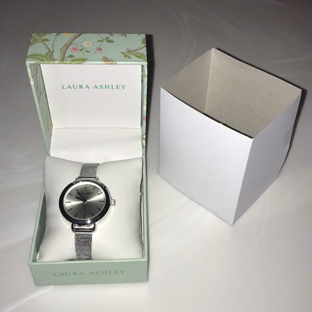 LAURA ASHLEY Silver Mesh Adjustable Strap Watch
